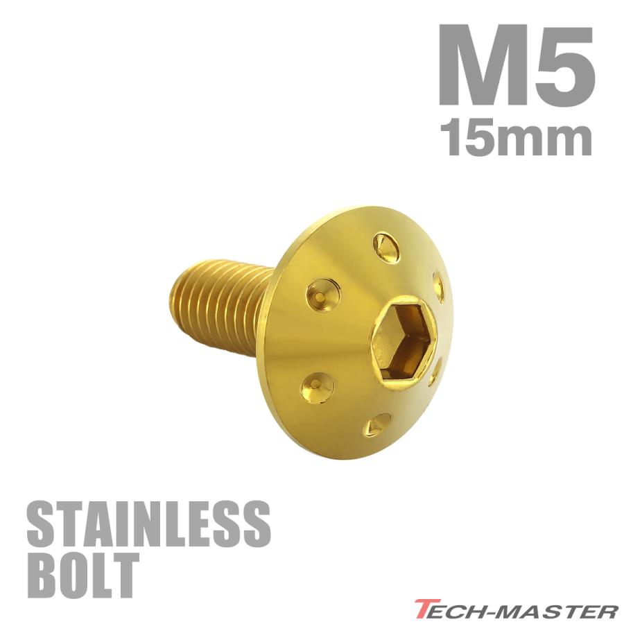 ステンレスボルト M5×15mm P0.8 ボタンボルト ホールヘッド ゴールドカラー TR0061 | TECHーMASTER