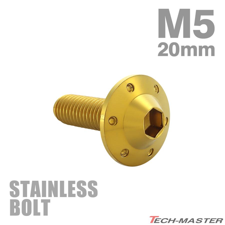 ステンレスボルト M5×20mm P0.8 ボタンボルト ステップホールヘッド ゴールドカラー TR0188 | TECHーMASTER
