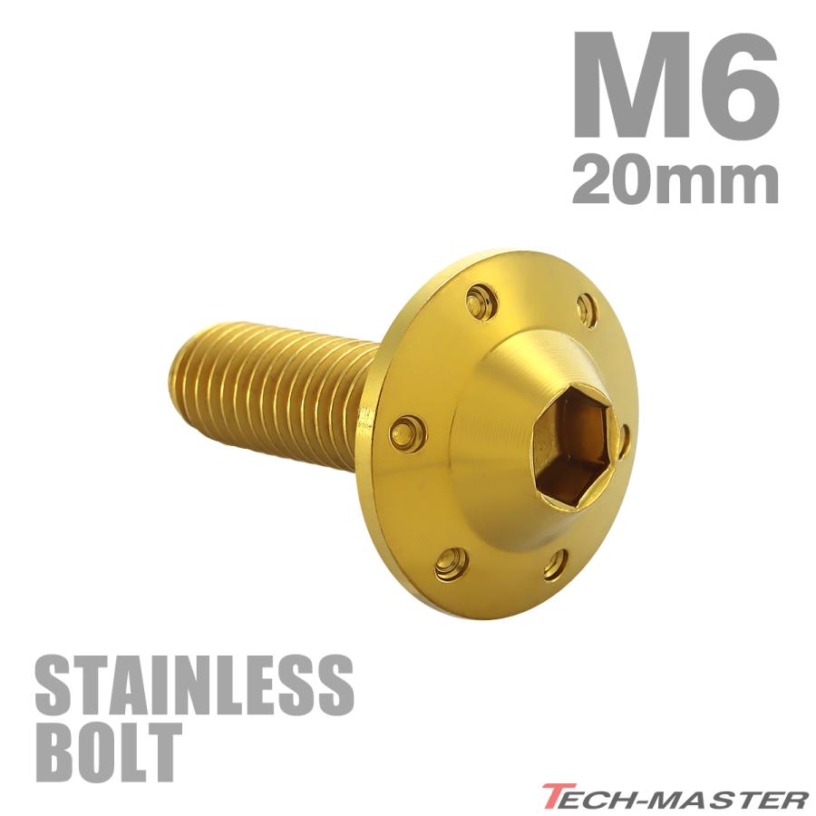 ステンレスボルト M6×20mm P1.0 ボタンボルト ステップホールヘッド ゴールドカラー TR0193 | TECHーMASTER