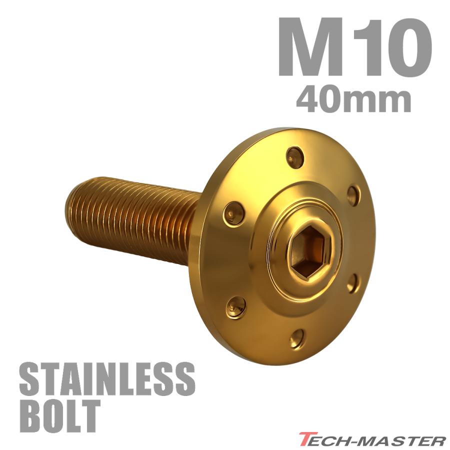 ステンレスボルト M10×40mm P1.25 ボタンボルト ワイドフランジ ホールヘッド ゴールドカラー TR0310 | TECHーMASTER