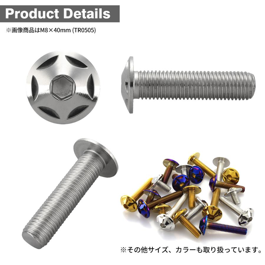 ステンレスボルト M8×20mm P1.25 ボタンボルト スターヘッド シルバーカラー TR0501 | TECHーMASTER | 02