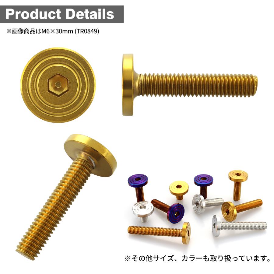 ステンレスボルト M6×30mm P1.0 マットタイプ シェルヘッド フラット ゴールドカラー TR0849 | TECHーMASTER | 02