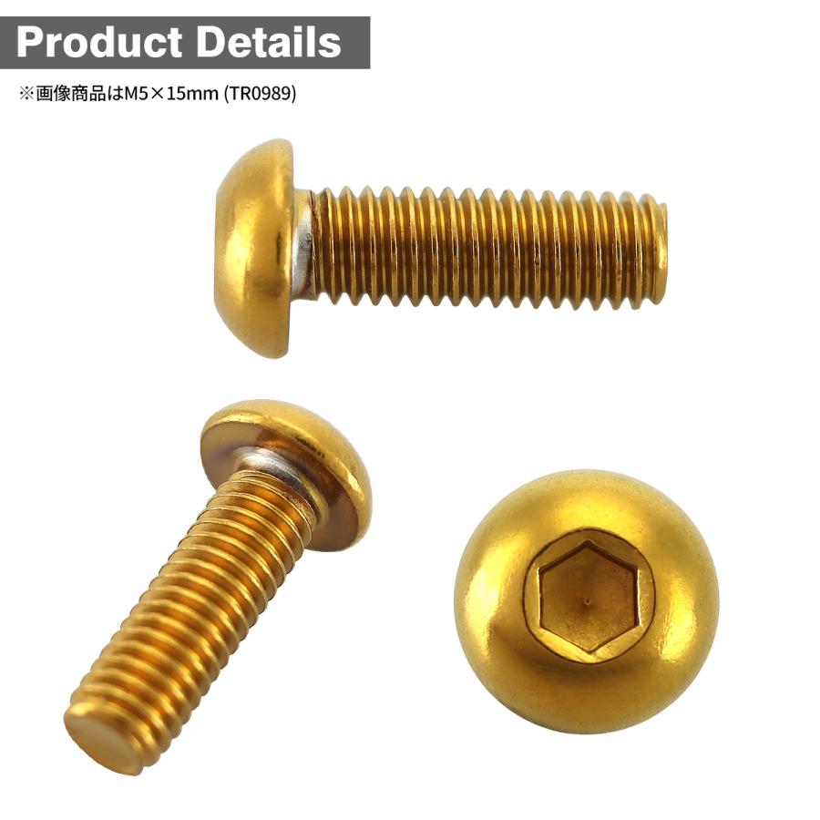 ステンレスボルト M5×15mm P0.8 ボタンボルト トラスヘッド ゴールドカラー TR0989 | TECHーMASTER | 02