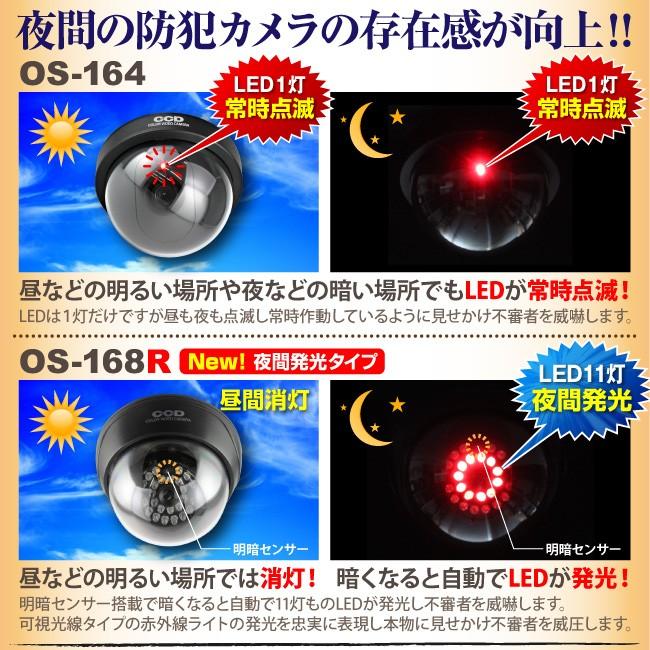 ダミーカメラ 防犯カメラ ドーム型 (OS-168R) 暗視タイプ 赤色LED｜tmts｜02