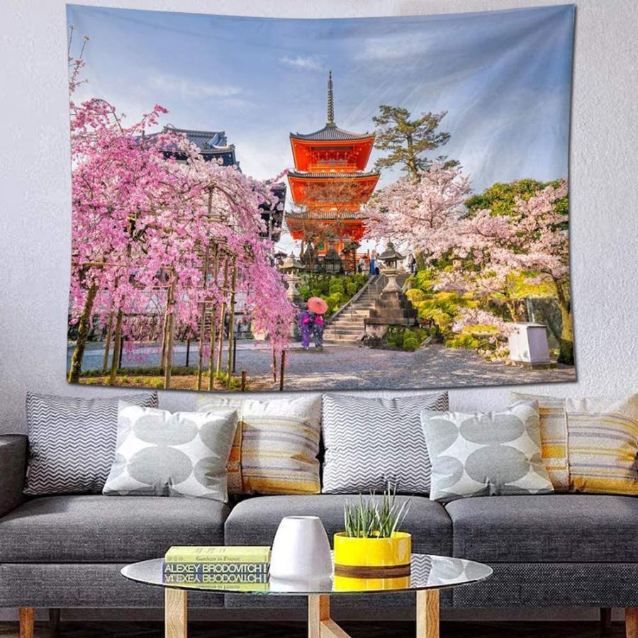 Onkemu 自然風景 タペストリー 桜 多機能壁掛け 壁飾り インテリア おしゃれ 寺 青い空 背景布 ポスター壁飾り寝室 部屋の壁飾り布 Sawatana 通販 Yahoo ショッピング