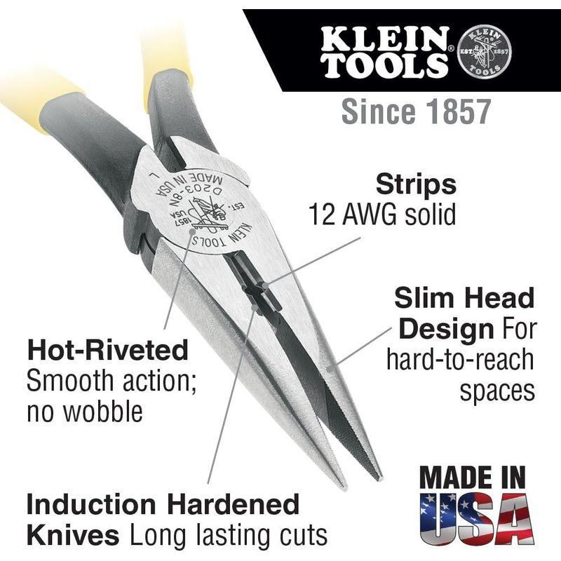 割引セール Klein Tools J203-8N 8-Inch Journeyman Heavy Duty Long Nose Pliers， Yel