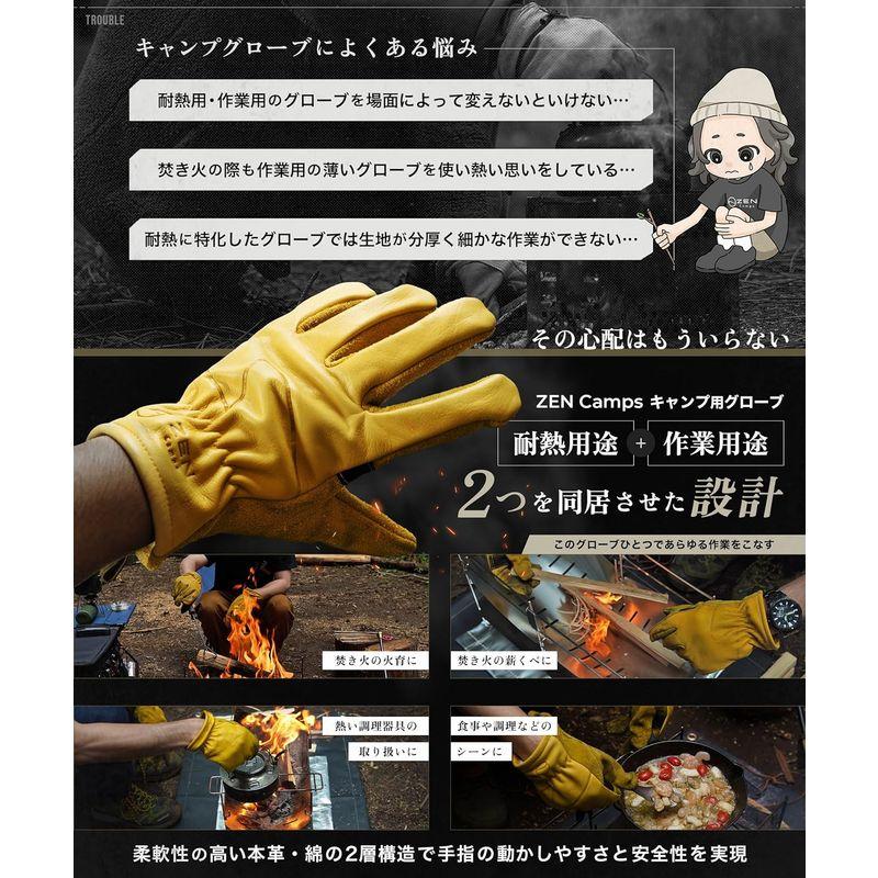 ZEN Camps キャンプ アウトドア用 グローブ 手袋 耐熱性 作業手袋 本革 (XL)｜tn19-store｜06