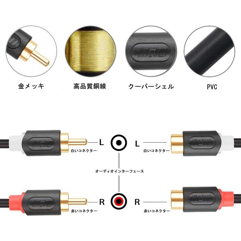 RCA 延長ケーブル J&D、2RCA オス - 2RCA メス ステレオオーディオケーブル ホームシアター、車、アンプ、スピーカー、HDT｜tn19-store｜02