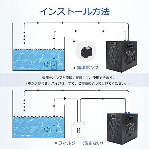 Poafamx 水槽クーラー 15-28℃調整可能 160Lコンプレッサー式 パイプ付き 循環ポンプ付き 海水・淡水両用 日本語取り扱い説明書付 