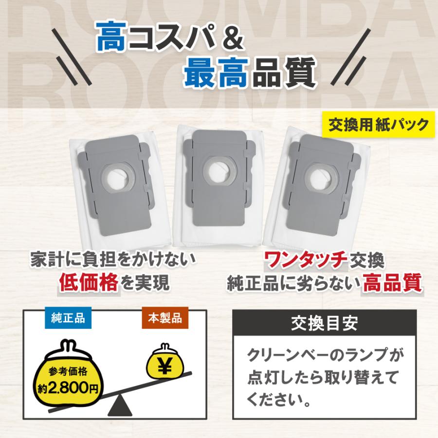 ルンバ クリーンベース用 紙パック 3個セット j9+ s9+ j7+ i7+ i5+ i3+