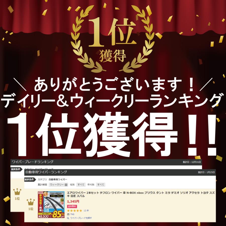 エアロワイパー 2本セット テフロン ワイパー 車 N-BOX nbox プリウス タント ミラ デミオ ソリオ アクセラ トヨタ スズキ 日産 スバル ワイパーブレード |  | 01