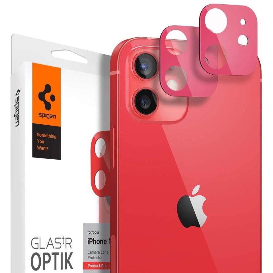 2022年最新入荷 Spigen Glas tR Optik iPhone 12 用 カメラフィルム 保護 iPhone12 用 カメラ レンズ レッド 2枚入 iPhone用ケース