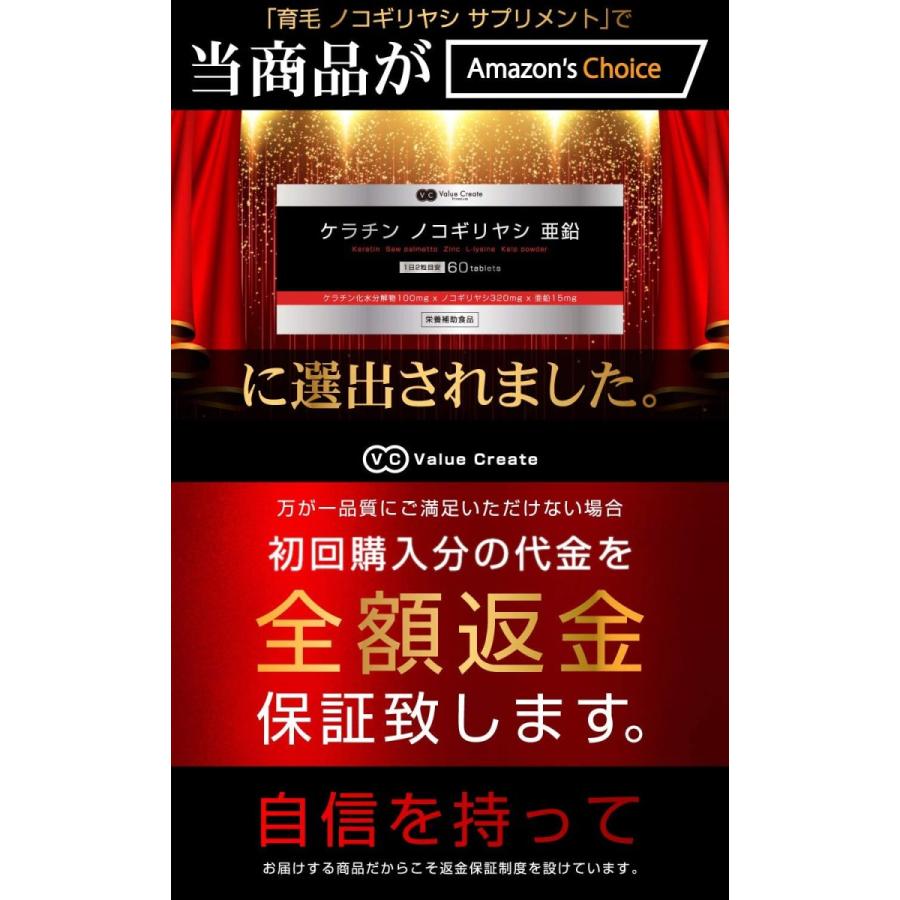ケラチン ノコギリヤシ 亜鉛 L-リジン コラーゲン イチョウ葉エキス サプリメント 60粒約30日分|tnyk-56193009|04