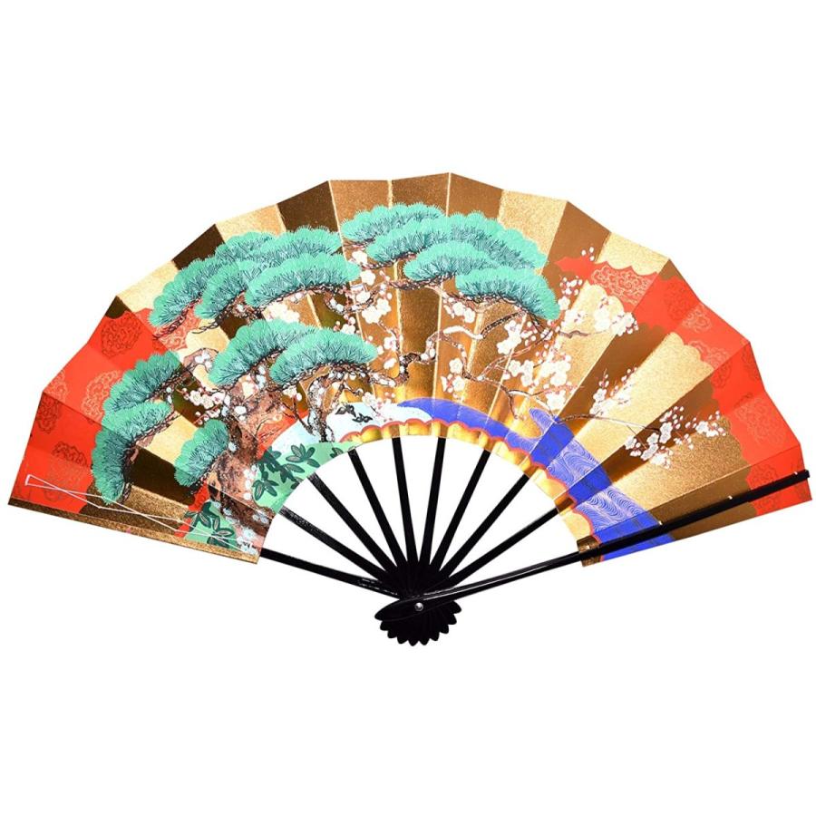 爆安セール 日本製 京扇子認定ブランド 飾り舞扇 金箔 松竹梅と桜 踊り お飾り お祝い 扇子立て付き 高い素材 Outmore Pt