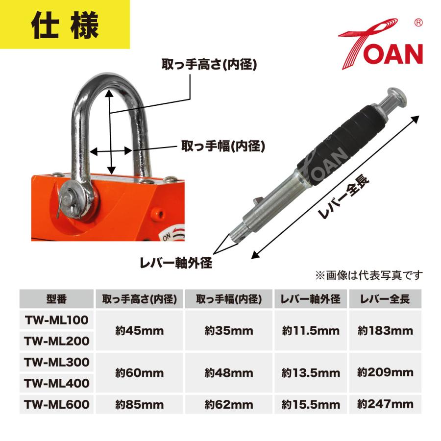 永磁リフティングマグネット TW-ML600 吊上能力600kg 入数:1個 リフマグ リフマ 電源不要で使える インボイス対応領収書発行可 ...
