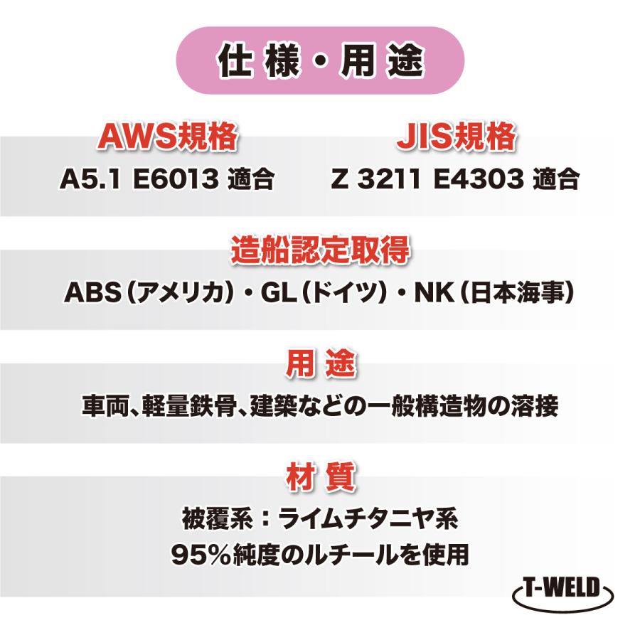 軟鋼用 アーク溶接棒 ライムチタニヤ系 入数:20kg ( 線径: TW-4426 2.6mm/ TW-4432 3.2mm ) 適合型番:Z-44 NS−03Hi ゼロード44 |  | 02