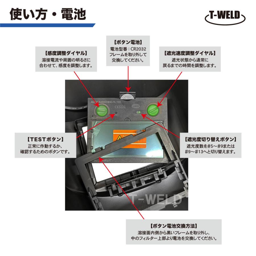 自由選択 自動遮光溶接面 TOAN-9200 低電流対応 ( 花見 モノトーン 黒 炎ガイコツ ピストル 雷神) ヘッドバンド付き |  | 02