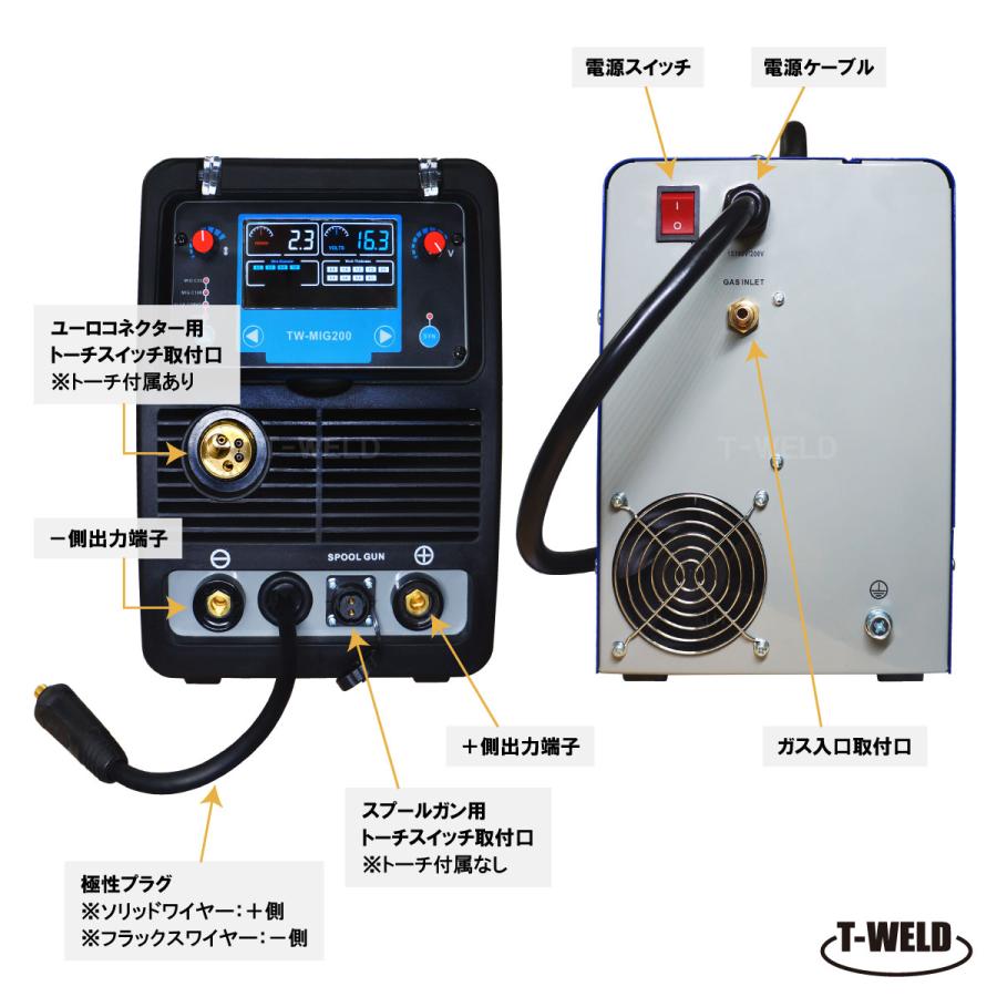 半自動溶接機 TW‐MIG200 ( 手棒アーク 機能付 ) 100V 200V 兼用 半自動溶接機 TW‐MIG200 ( 手棒アーク 機能付 ) 100V 200V 兼用