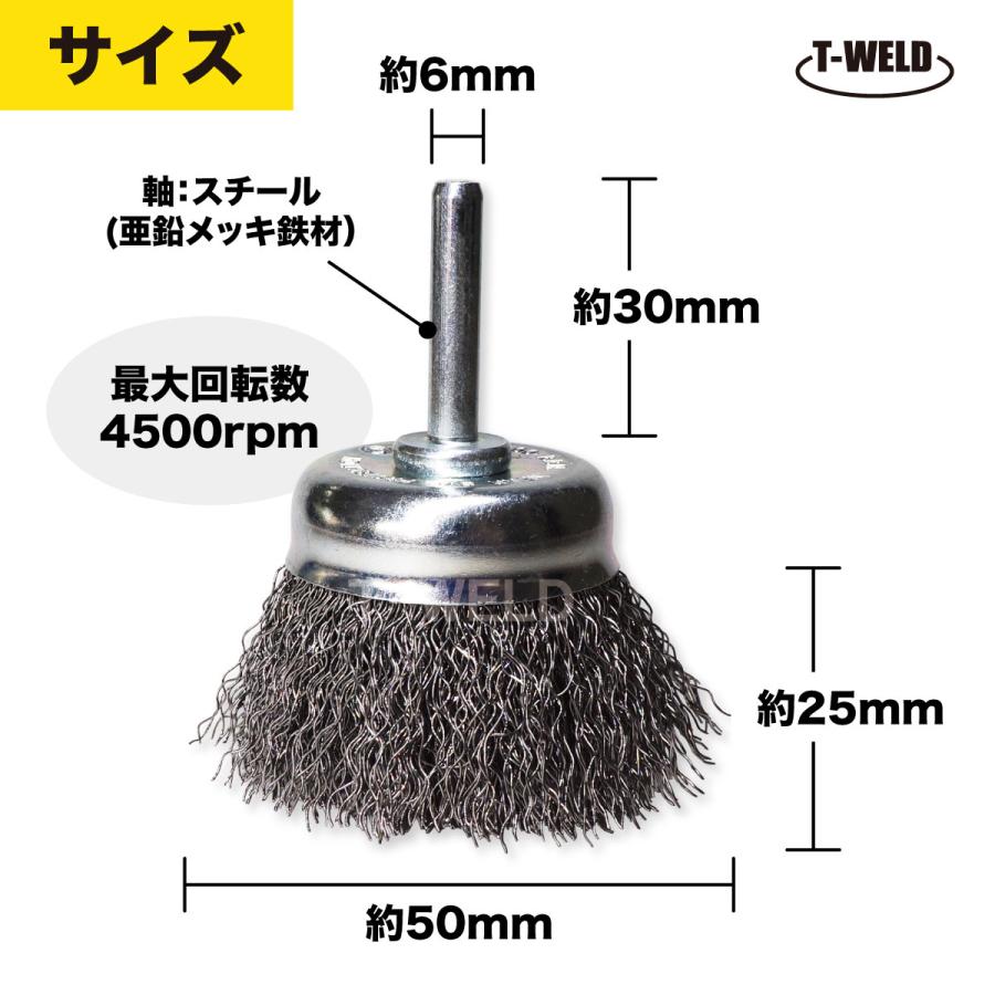 国産 ステンレス線 軸付筒型ブラシφ15 × φ6軸 スプリング付 50本セット