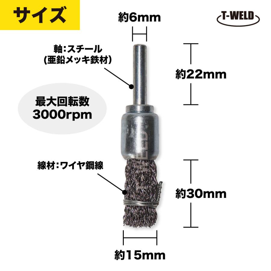 筒形ブラシ ワイヤーブラシ くくりタイプ Φ15×軸6 0.3mm鋼線 1本 筒形ブラシ ワイヤーブラシ くくりタイプ Φ15×軸6 0.3mm鋼線 1本