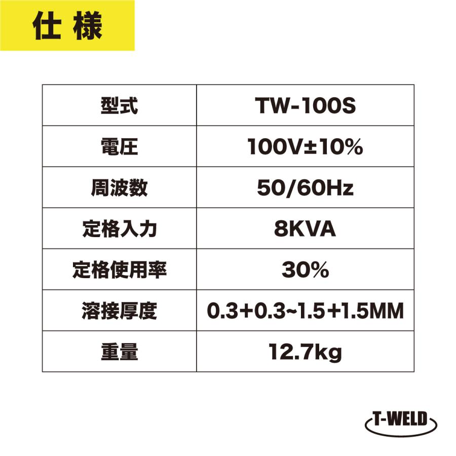 スポット溶接機 100V TW-100S ポータブルタイプ 周波数 50/60Hz スポット溶接機 100V TW-100S ポータブルタイプ 周波数 50/60Hz