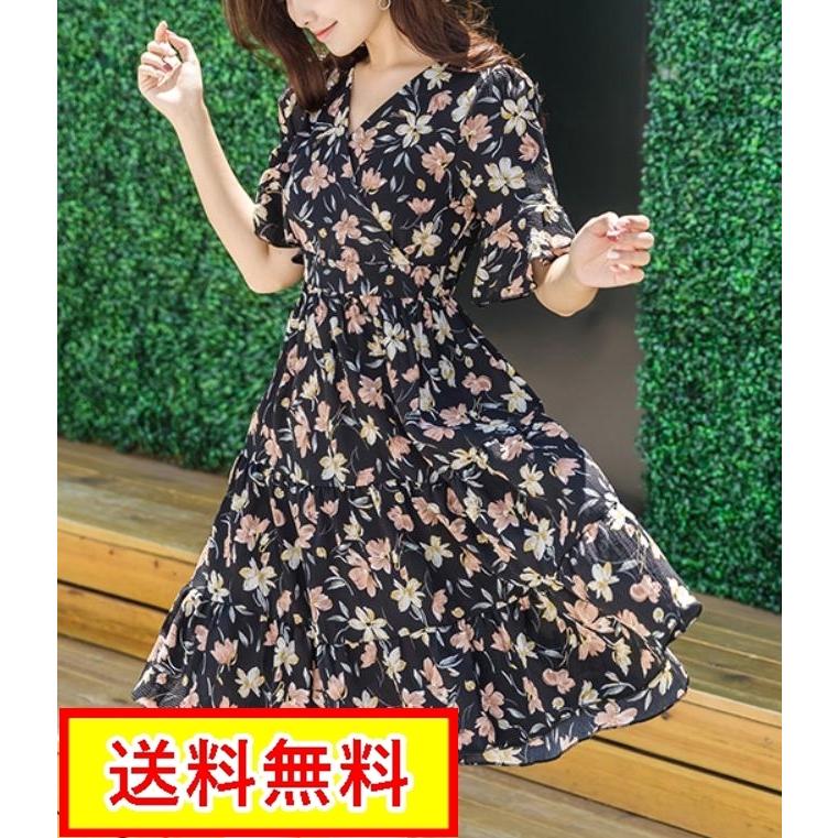 花柄 ワンピース レディース 春 夏 秋 冬 大人 よそ行き エーライン Aライン Ol ティアード スカート 膝丈 フレア カシュクール 30 2100 Toasoa Yahoo 店 通販 Yahoo ショッピング