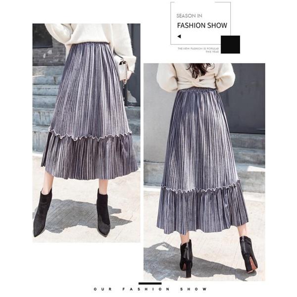 プリーツ スカート ひざ丈 ロング フレア aライン 無地 春 秋 冬 膝丈