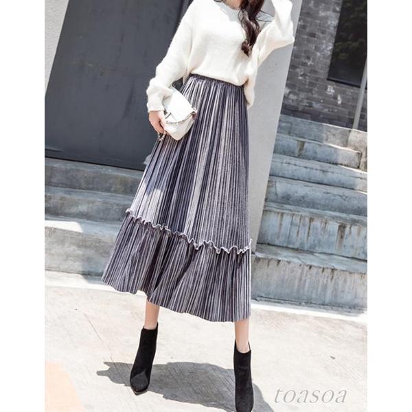 プリーツ スカート ひざ丈 ロング フレア aライン 無地 春 秋 冬 膝丈