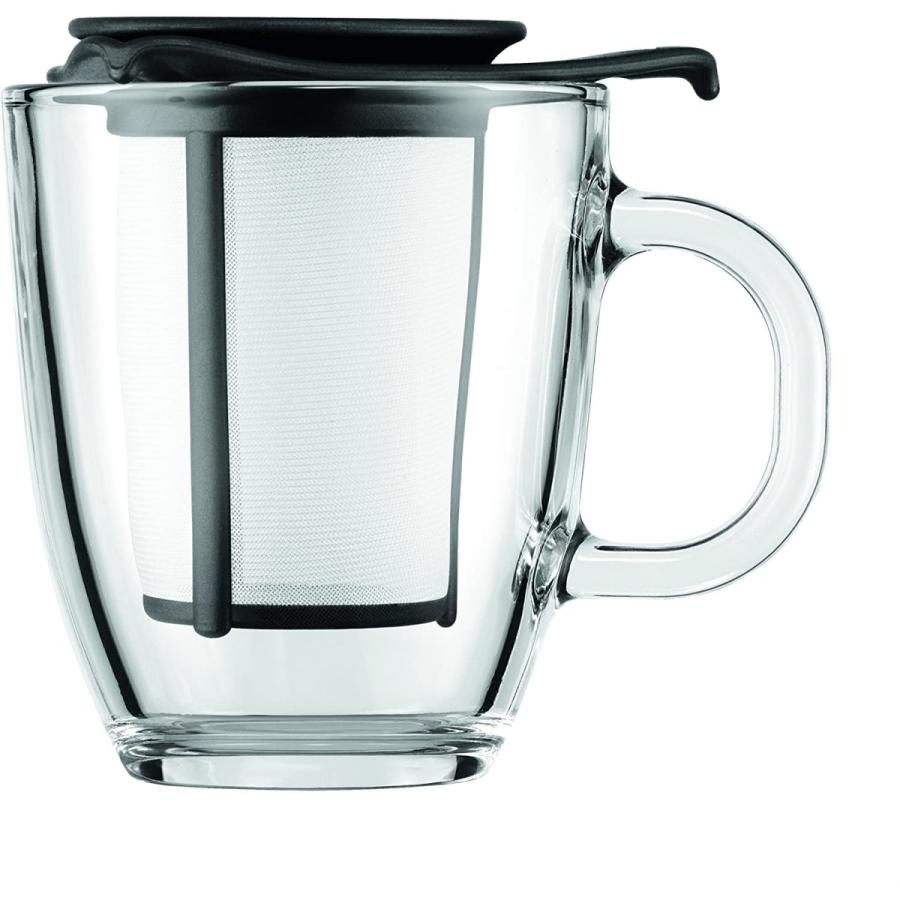 BODUM ボダム YO-YO SET ヨーヨーセット プラスチック製 ティーフィルター付き マグ(耐熱ガラス) 350ml ブラック 正規 コーヒー、 ティー用品 BODUM ボダム TEA FOR ONE ティーフォーワン ティーフィルター付き ダブルウォール グラス 350ml