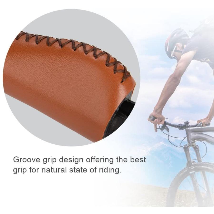 1ペアロック可能な自転車ハンドルバーグリップ PUレザーレトロ自転車ハンドルグリップ交換(茶色)|toatoa20|03