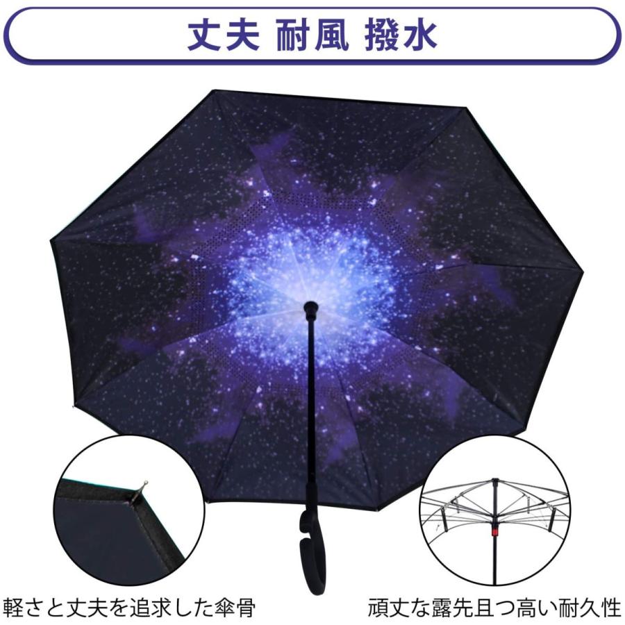 YOKITOMO 長傘 逆さ傘 丈夫 撥水 内外２枚の布の構成で耐風とUVカット効果更にアップ閉じると自立可能 晴雨兼用 車用 (青の銀河) 公式の