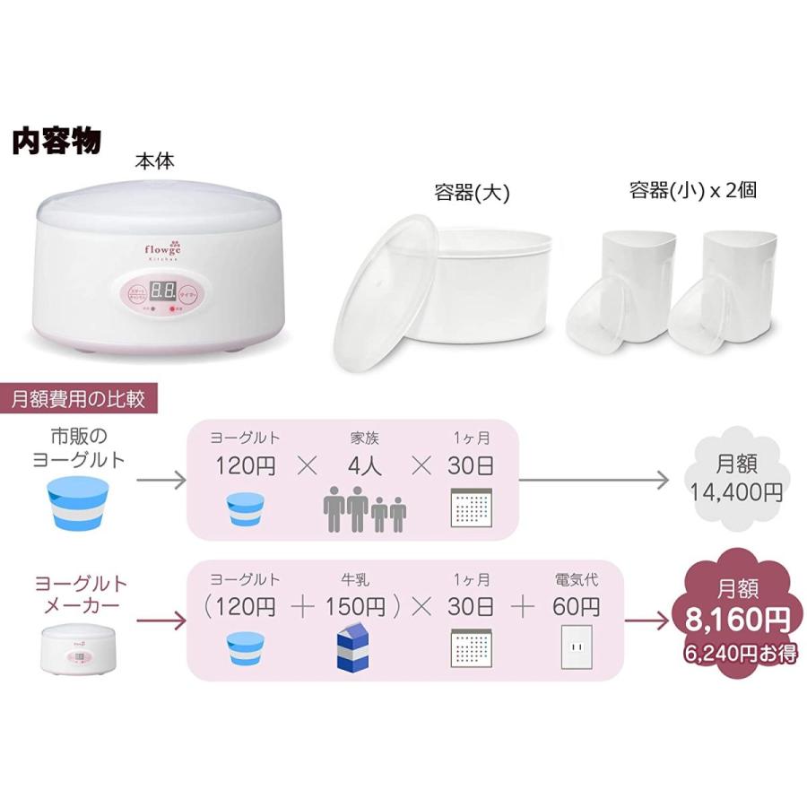 グリーンハウス 家庭で作れるヨーグルトメーカー flowge 500ml ピンク GH-KYGB500-PK|toatoa20|07