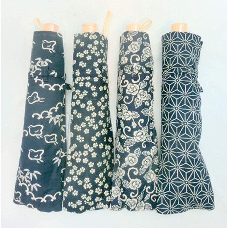 再再販 日本製 レディース 晴雨兼用 かわいい ムラ染クロス 単色和調 50cm 折りたたみ傘 ネイビー 麻の葉柄 半額品 Www Simon Page Com