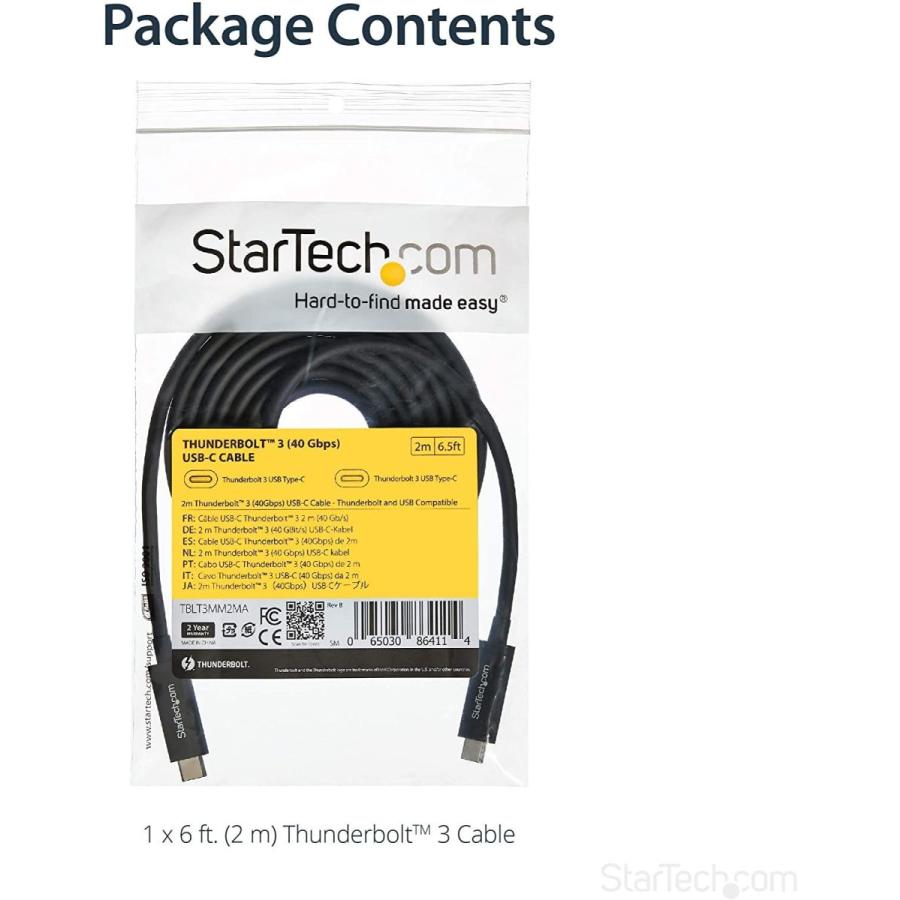 StarTech.com Thunderbolt 3 ケーブル 2m USB PD 100W対応 40Gbps USB