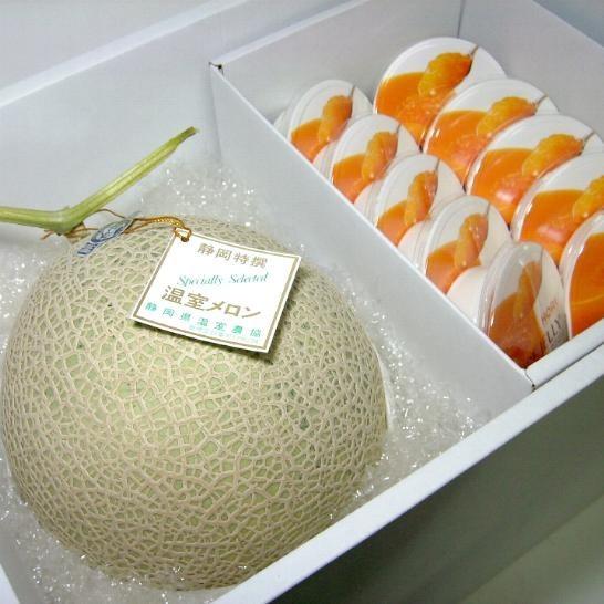 果物セット 静岡産 マスクメロン 約1.5kg & 北海道 夕張メロン ピュアゼリー10個入りセット 化粧箱|母の日 ギフト お菓子 食べ物 アールス 温室メロン｜tobaisa