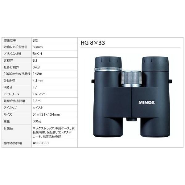 MINOX ミノックス双眼鏡　HG 8x33 望遠鏡倍率8倍 レンズ有効径33mm 軽量605g 純正品検査証付 [日本正規品]