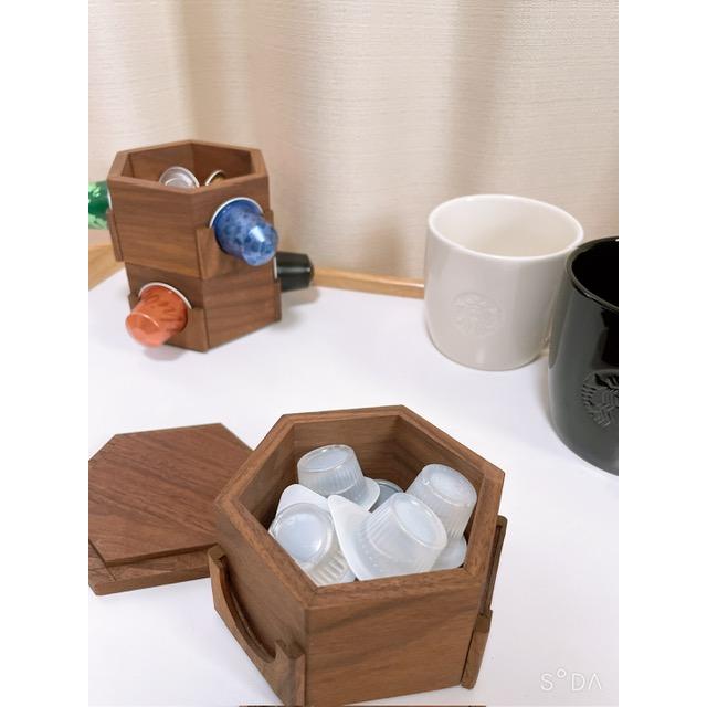 木製コーヒー収納ボックス 3つの容器付き コーヒーの木 3段 コーヒーカプセル収納 コーヒーカプセルホルダー