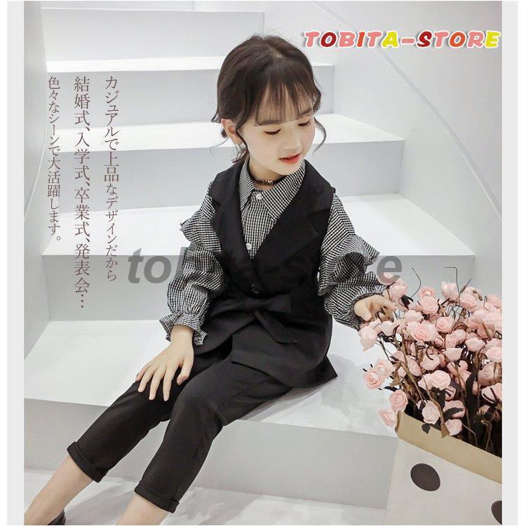 以上節約 入学式 卒業式 子供服 女の子 小学生 子供 ドレス ショートパンツ ツイード スーツ ジャケット ロング丈 フォーマル チェック柄 可愛い お洒落 キッズ セットアップ 韓国服 入園式 卒園式 幼稚園 七五三 結婚式 発表会 送料無料 Fucoa Cl
