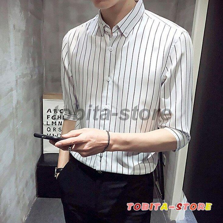 シャツ メンズ 長袖 七分丈袖 通勤 ビジネス ストライプシャツ 白シャツ 春秋服 トップス Tbt0214 Man3 飛田ストア 通販 Yahoo ショッピング