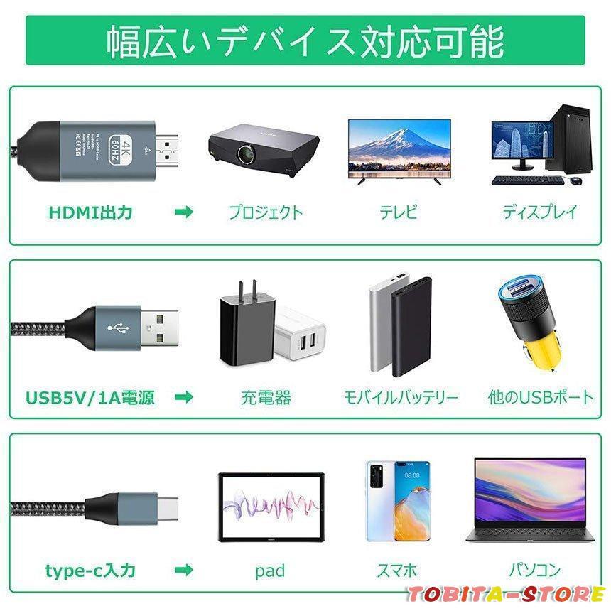 USB Type C to HDMI 変換アダプタ USB C HDMI 変換ケーブル 4K 60Hz ビデオ対応 設定不要 2.0mケーブル ディスプレイ｜tobita-store｜05
