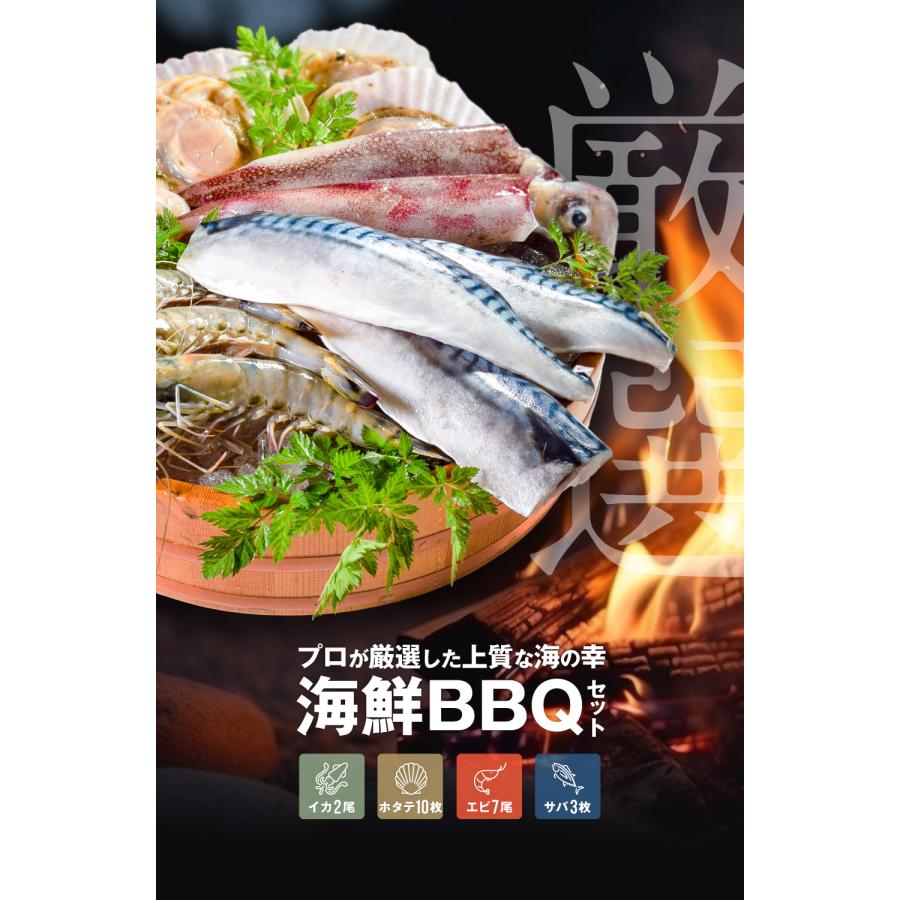 海鮮バーベキューセット 4種22品 (約4人前) セット 海鮮バーベキューセット BBQ ホタテ エビ サバ イカ 剣先いか ブラックタイガー 海鮮 鍋 海鮮セット 送料無料｜tobiuo｜02