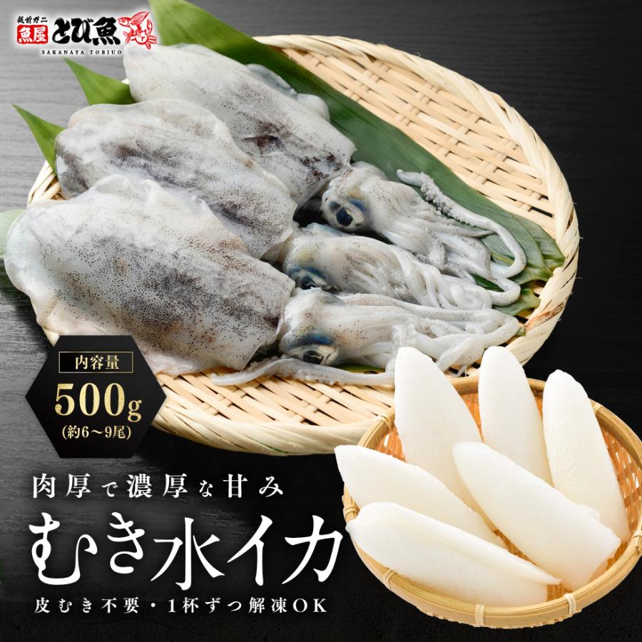【送料無料】むき水イカ 500g 約6〜9尾入り アオリイカ 高級 海鮮 刺身用 皮むき不要 | 