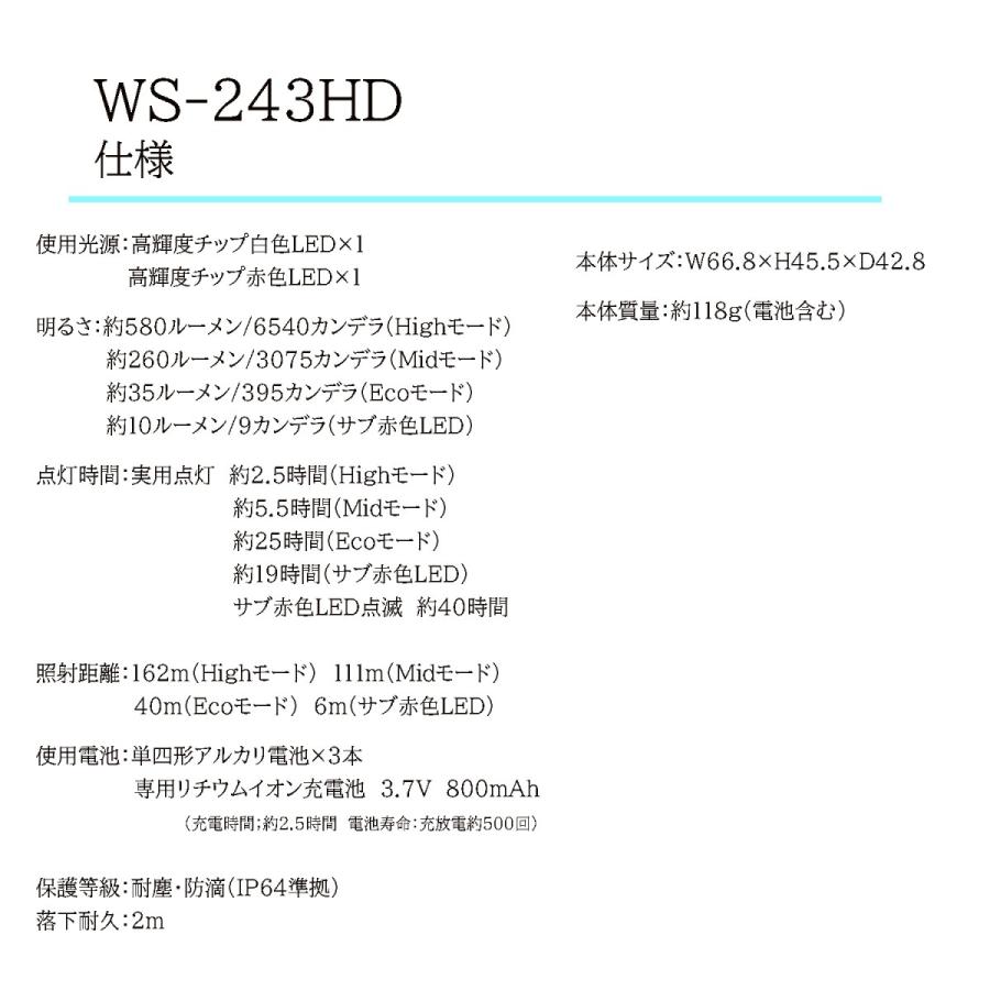 GENTOS1ジェントス ヘッドライト 580ルーメン Wスター WS-243HD｜tobiwarabiueda｜07