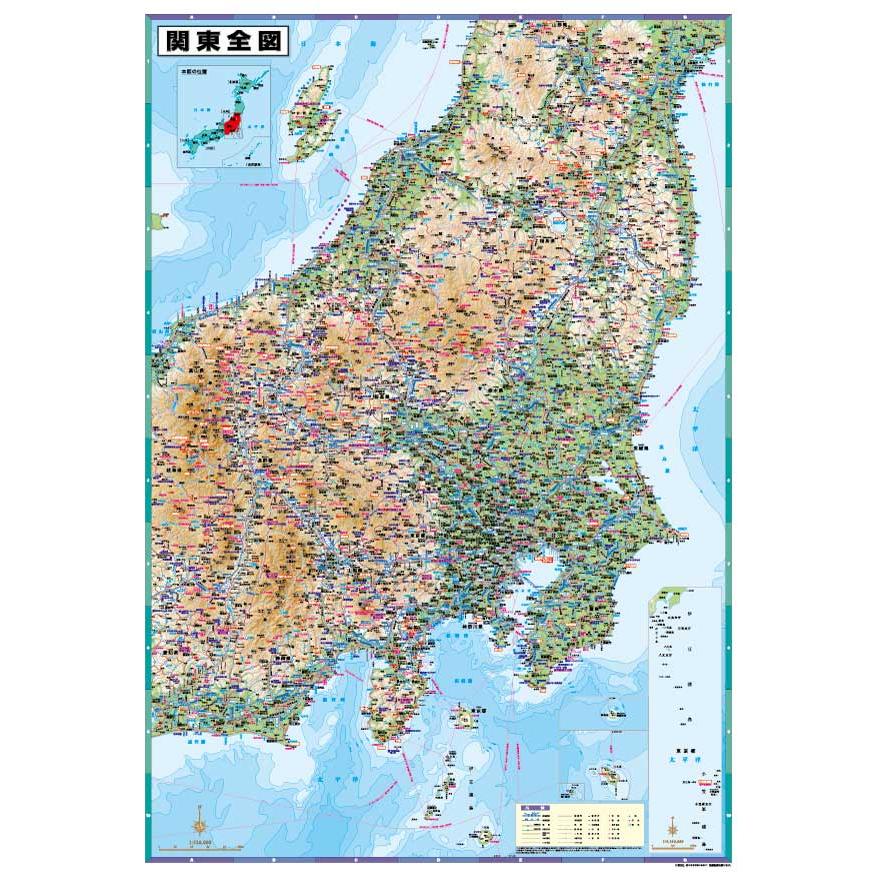 関東全図　Ｂ０判　パネル加工 地方図 営業戦略 会議室 オフィス インテリア  壁貼り チェーン付き |  | 01