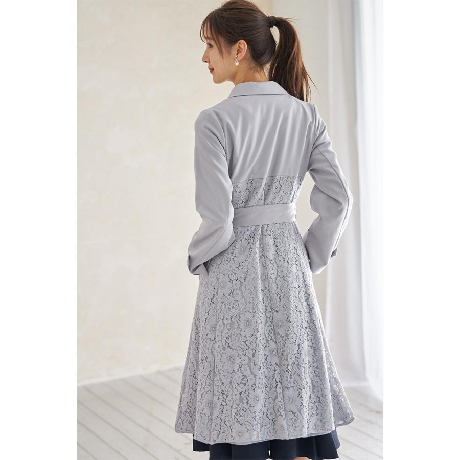 ウエストりぼん付きフラワーレース切り替えトレンチコート【lepory  