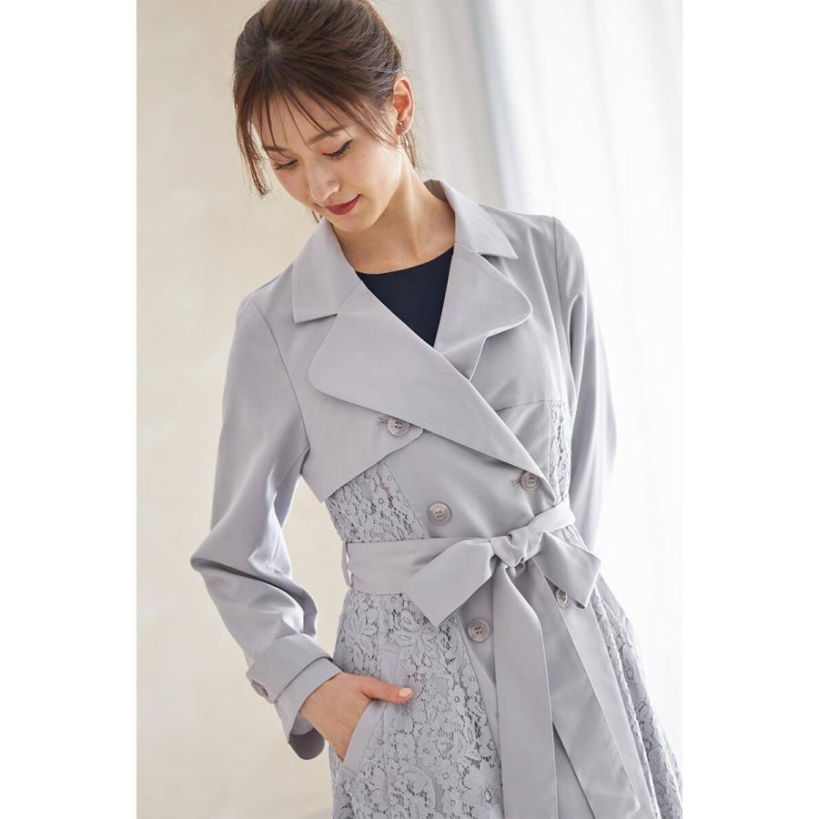 ウエストりぼん付きフラワーレース切り替えトレンチコート【lepory  