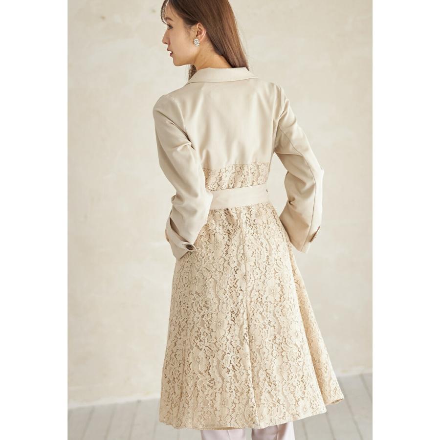 tocco closet ウエストりぼん付きフラワーレース切り替えトレンチ 