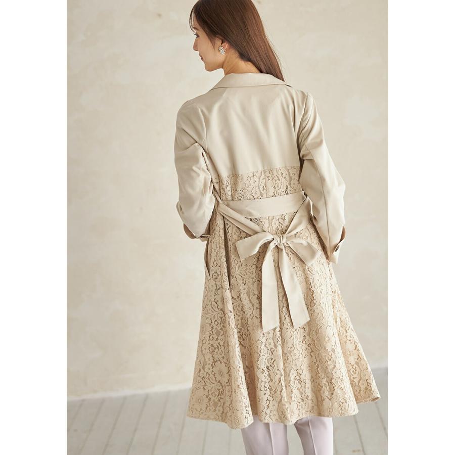 tocco closet ウエストりぼん付きフラワーレース切り替えトレンチ 