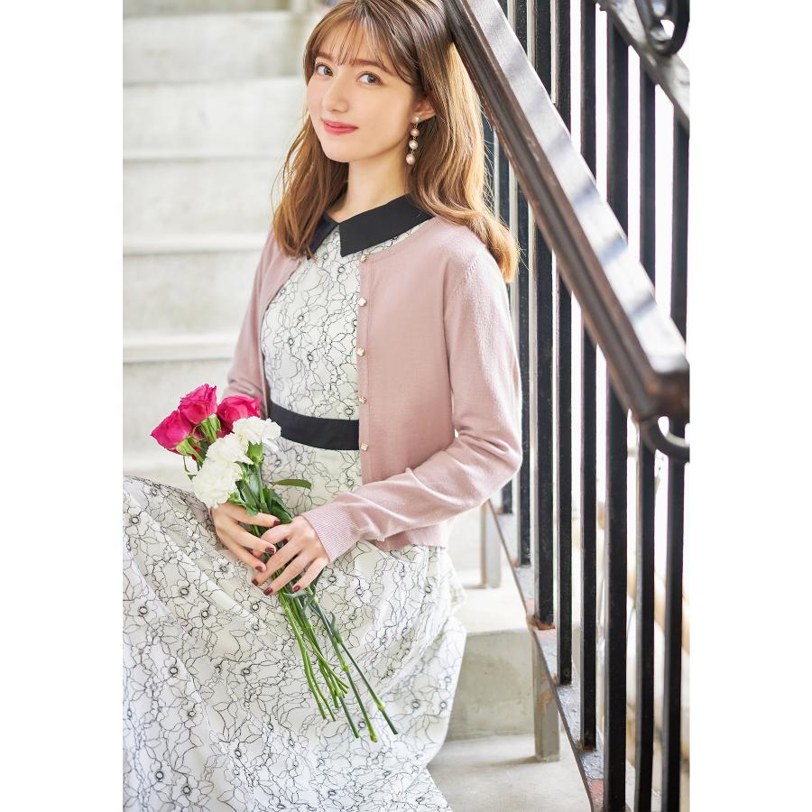 tocco closet フラワー釦シアバターカーディガン+襟付き配色 tocco closet フラワー釦シアバターカーディガン+襟付き配色