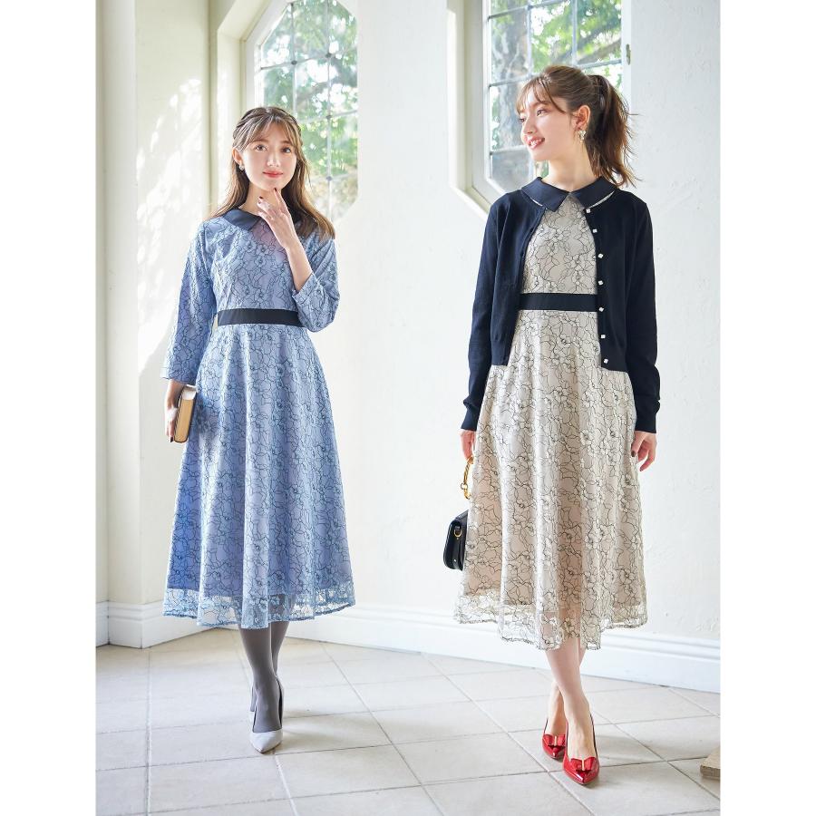 tocco closet フラワー釦シアバターカーディガン+襟付き配色 tocco closet フラワー釦シアバターカーディガン+襟付き配色
